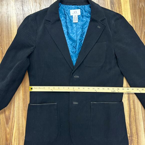 Armani Exchange Men’s Black Pinstripe Blazer Size L Leather Statement Luxury - Picture 7 of 9